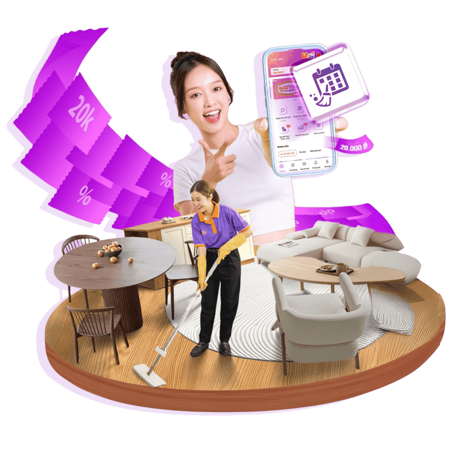 Minh hoạ dịch vụ giúp việc cố định GUVI